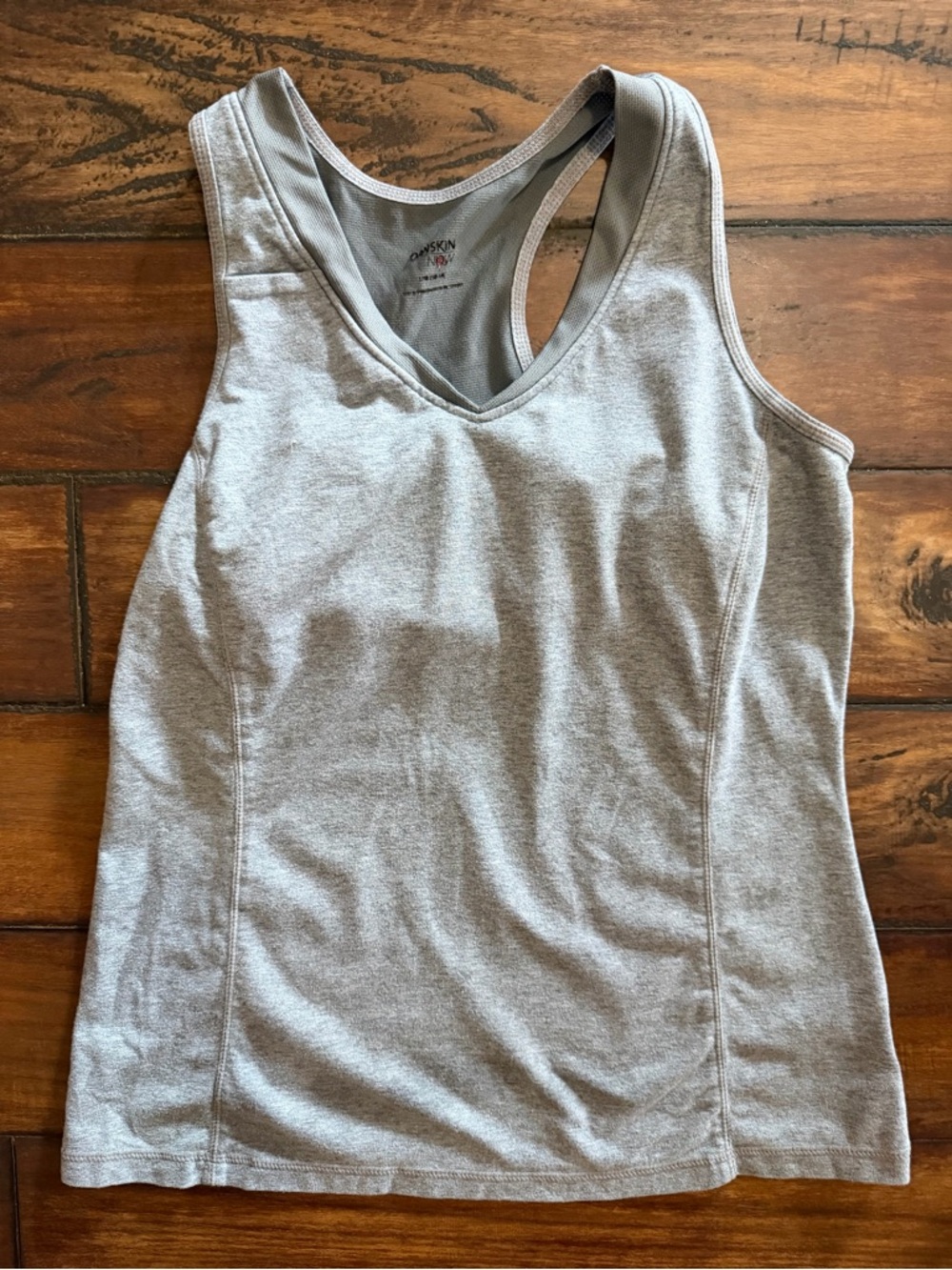 Danskin Now Gray V-Neck Racerback Tank Top With White Shelf Bra